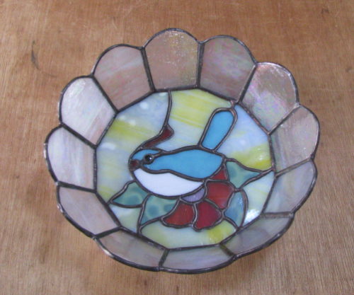 ステンドグラス 12角形トレー 小鳥 千葉県勝浦